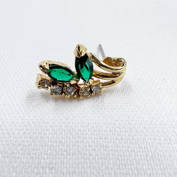 Green & Clear Rhinestone Gold Tone Post Earrings - Picture 5 of 7